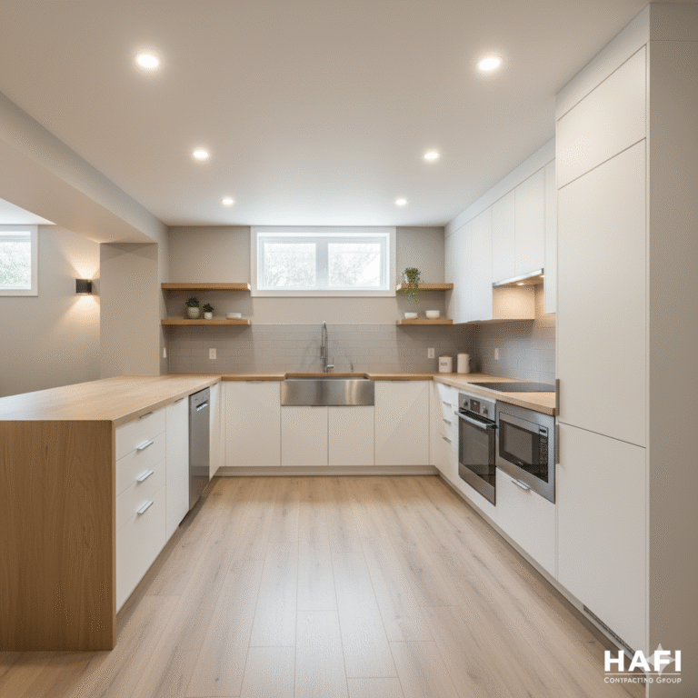 odern kitchen in finished basement Kitchener by HAFI Contracting Group