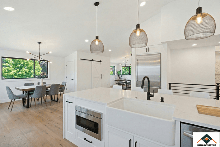 Renovated kitchen space as part of a full home renovation featuring modern finishes and functional layout